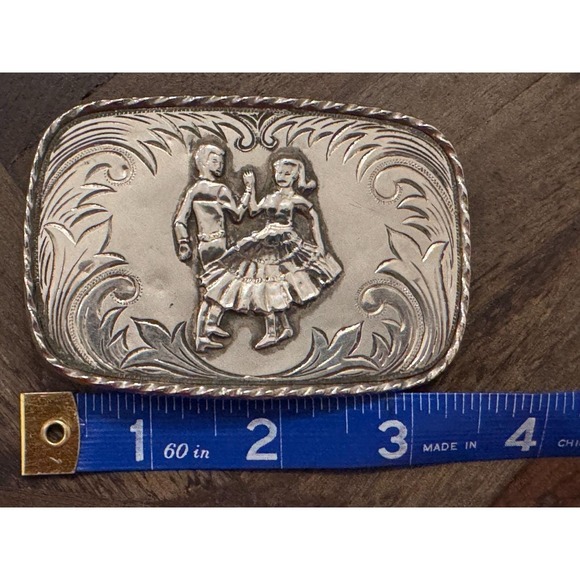 Vintage Belt Buckle Country Western Music Square Dance Silver Tone - Picture 3 of 11